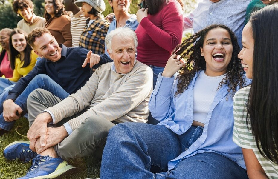 A multigenerational, diverse group of friends