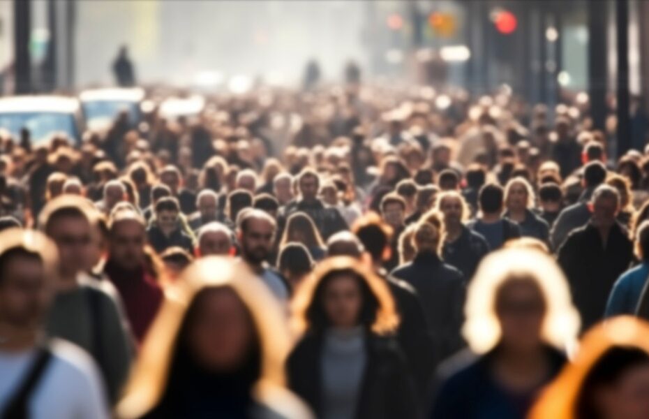 A crowd of people walking.