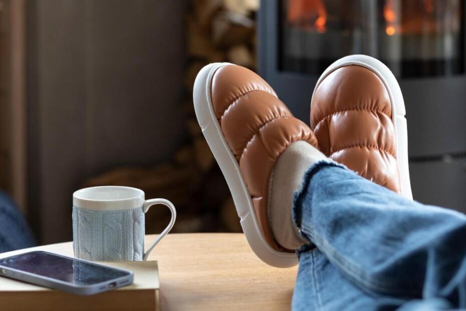 A person sitting with their feet up.