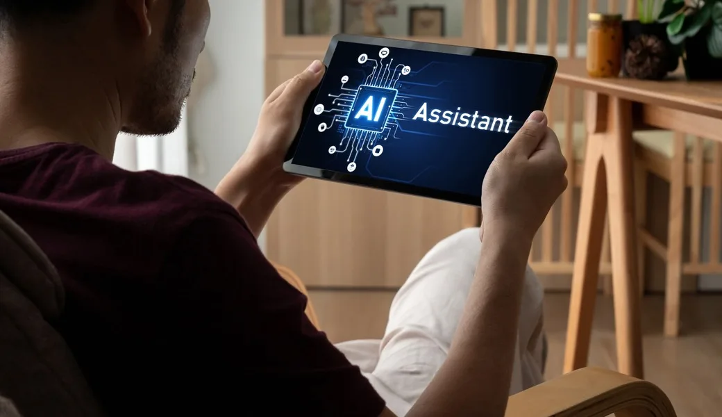 Someone using an AI assistant on a tablet.