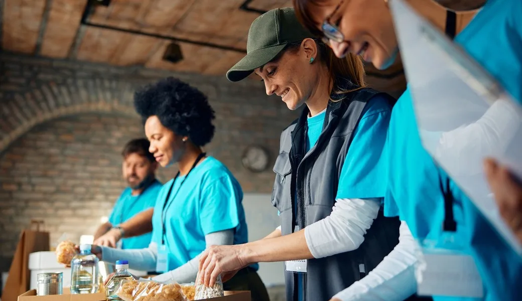 Volunteers working at a food bank.